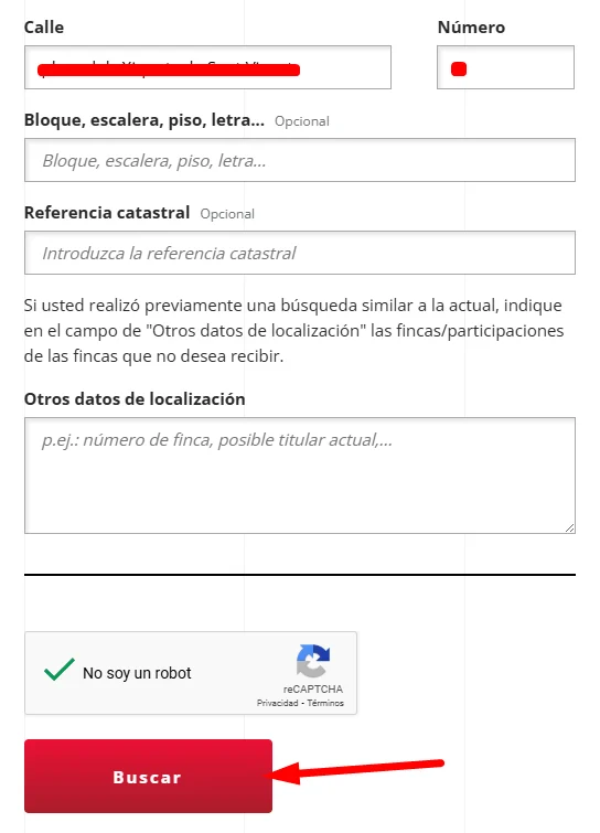Ingresa la calle numero y captcha
