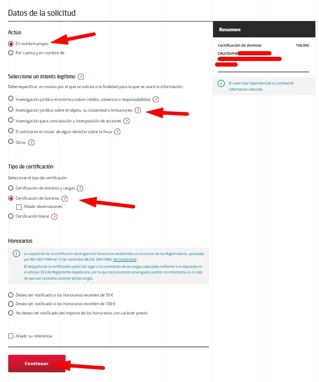 Rellenar datos de solicitud para certificacion