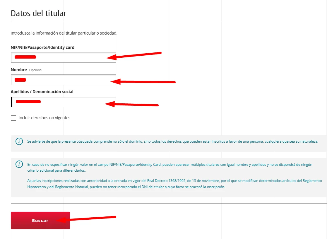 Rellenar los datos del titular
