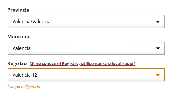 Rellenar provincia municipio y registro
