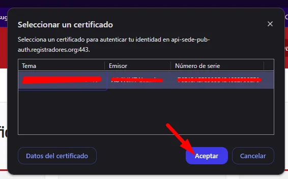 Selecciona el certificado electronico